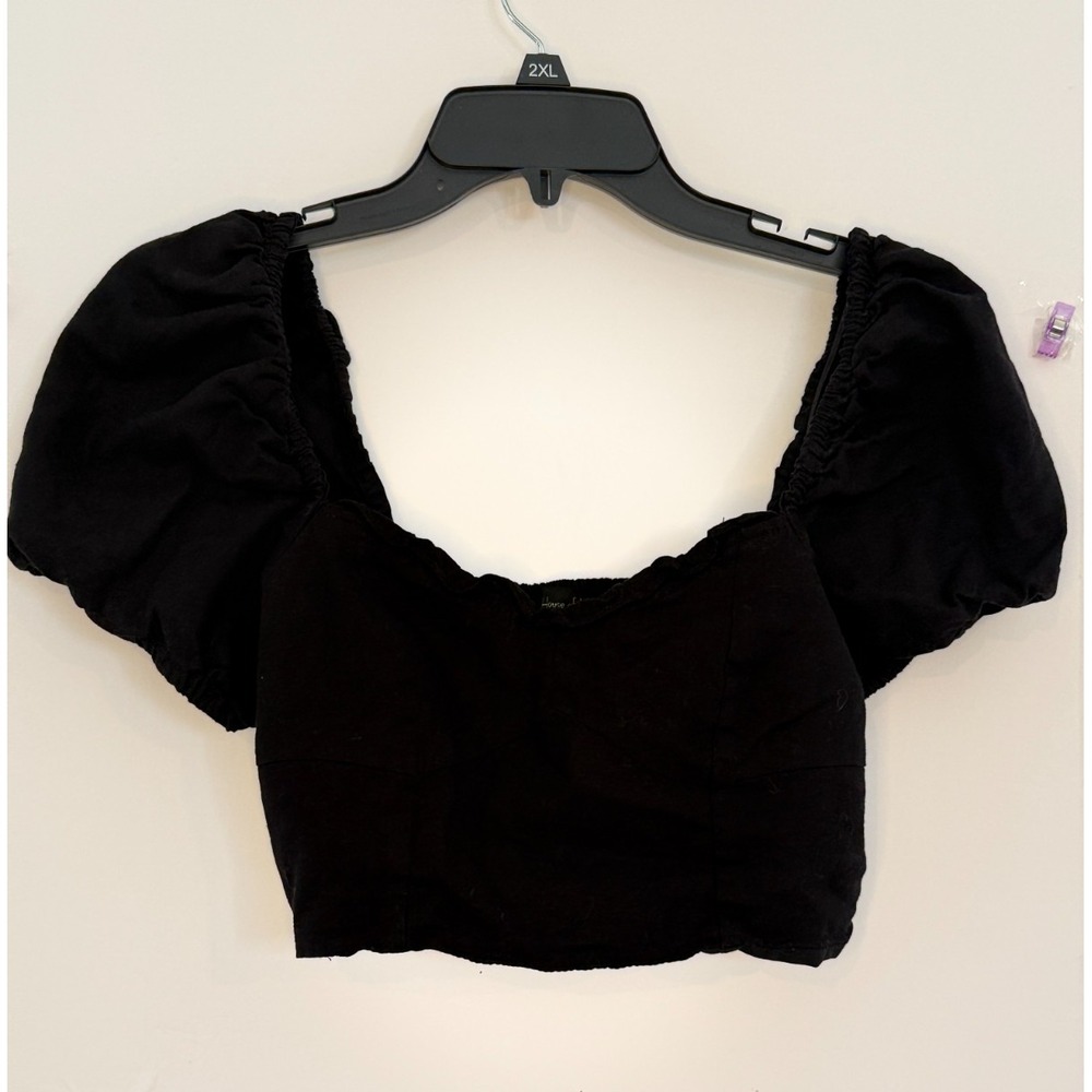 House of Harlow 1960 S4 Puff Sleeve Crop Top Sweetheart Neck Smocked Milkmaid